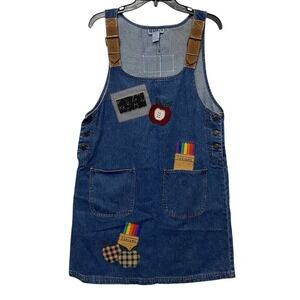 Vintage Haiks Women Large Pockets Pocket Apple Crayon Country Denim Blue Jumper